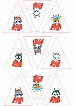 Díszdobozban lévő cuki karácsonyi állatkák - mosómaci, cica, őz, pingvin