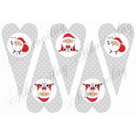 Hosszúkás  szívek MIKULÁSOKKAL pöttyös-szürke alapon