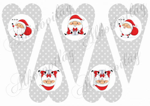 Hosszúkás  szívek MIKULÁSOKKAL pöttyös-szürke alapon