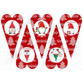 Hosszúkás kötött mintás szívek manókkal