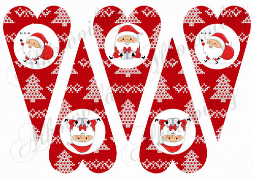 Hosszúkás kötött mintás szívek MIKULÁSOKKAL