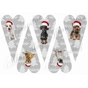  Hosszúkás kötött mintás szívek mikulássapkás kutyusokkal
