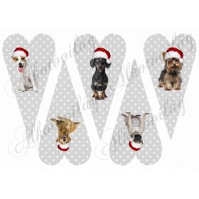 Hosszúkás pöttyös szívek mikulássapkás kutyusokkal