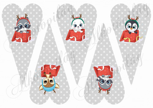 Hosszúkás szürke pöttyös szívek cuki állítkákkal ajándékdobozban