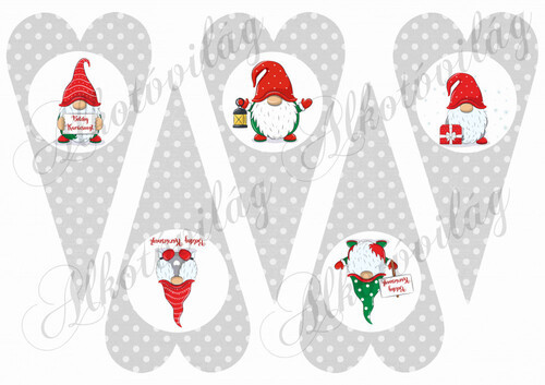 Hosszúkás szürke pöttyös szívek manókkal