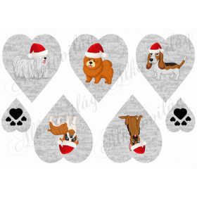   Kutyusok mikulássapkában homokszínű kötött szív alapon 2
