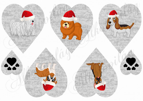 Kutyusok mikulássapkában homokszínű kötött szív alapon 2