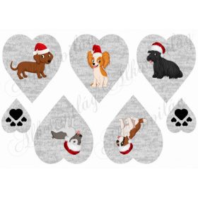  Kutyusok mikulássapkában homokszínű kötött szív alapon