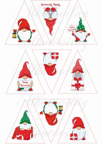 elves in triangle for christmas tree ornament