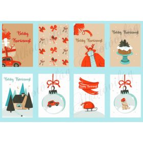   Retro ajándékkísérő kártyák barna-piros-fehér-kék színekkel