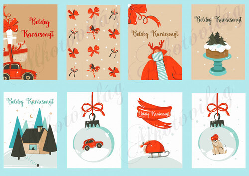 Retro ajándékkísérő kártyák barna-piros-fehér-kék színekkel