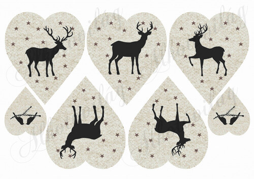 Szarvas sziluettek SÁRGÁSBARNA szív alapon