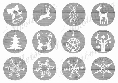Fehér karácsonyi sziluettek fa kör alapokon