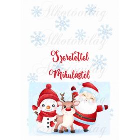   Mikulászsák panel - Mikulással, Rudival, hóemberrel SZERETETTEL MIKULÁSTÓL felirattal