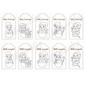 Ajándékkísérő kártyák hóemberekkel, felirattal