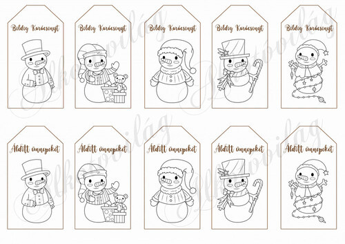Ajándékkísérő kártyák hóemberekkel, felirattal