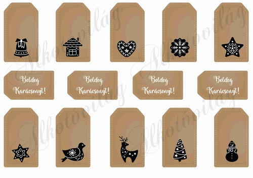 Karácsonyi ajándékkísérő kártyák barna alapon