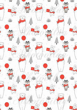 Réni lufival, jegesmaci, nyuszi ajándékcsomaggal karácsonyi minta