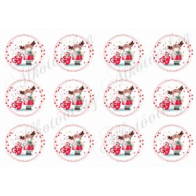   Kislány nyuszival, forró kakaóval pöttyös keretes körökben