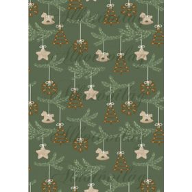 Csillag, hópehely, hintaló fenyőágakon zöld alapon