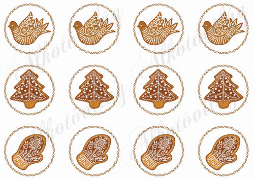 Csodás mézeskalács figurák csavart körökben - madár, fenyőfa, kesztyű