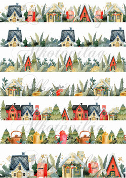 Karácsonyi bordűrök házikókkal