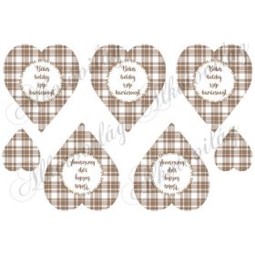   Négyzetrácsos szívek barna-fehér színben karácsonyi felirattal