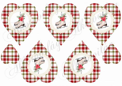 Négyzetrácsos szívek karácsonyi színekben - KORCSOLYÁVAL