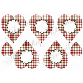   Négyzetrácsos szívek karácsonyi színekben magyal koszorúval
