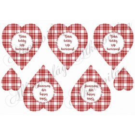   Négyzetrácsos szívek piros-fehér színben karácsonyi felirattal
