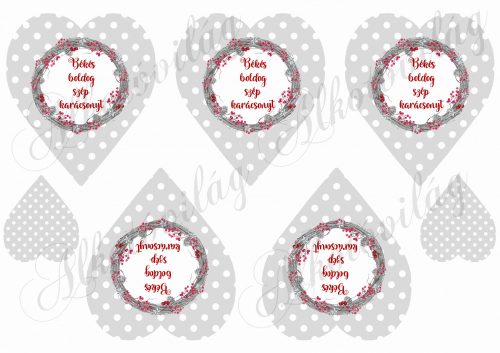 greyish polka dots hearts with wreath, Christmas inscription