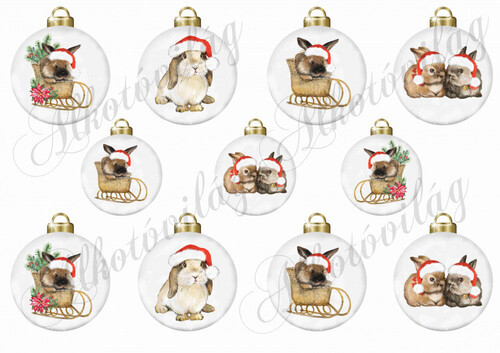 Vintage karácsonyi gömbök CUKI MIKULÁSSAPKÁS NYUSZIKKAL