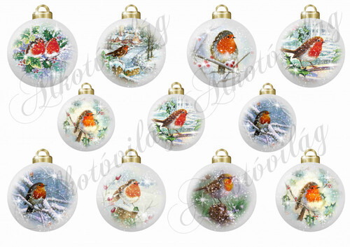 Vintage karácsonyi gömbök KISMADARAKKAL