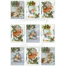 Vintage kártyák kismadarakkal, mókusokkal