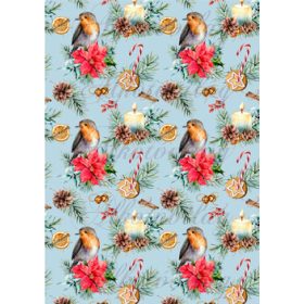   Vörösbegy mikulásvirággal, gyertyával, narancskarikákkal