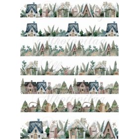 Karácsonyi bordűrök házikókkal barnás árnyalatokkal