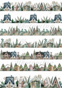 Karácsonyi bordűrök házikókkal barnás árnyalatokkal