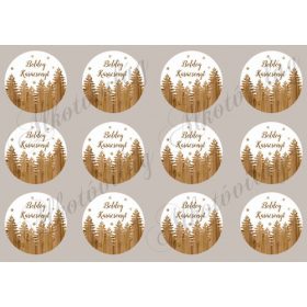 Téli táj Boldog Karácsonyt felirattal fa korongokon