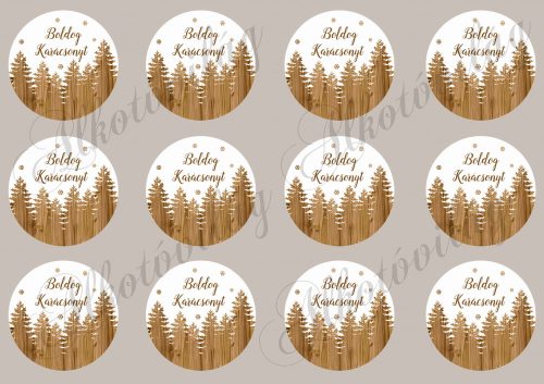 winter landscape with merry christmas inscription on wooden discs