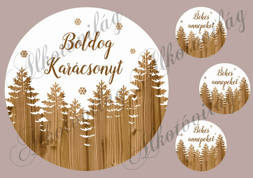 Téli táj NAGYBAN Boldog Karácsonyt felirattal + kis körök