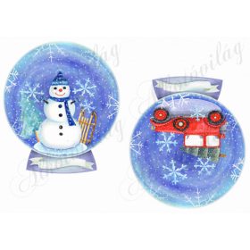   Hógömbök kézzel festve hóemberrel, piros autóval -15 cm
