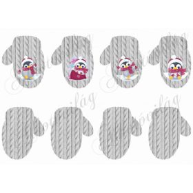 Édes kis pingvin csapat kötött kesztyűkön