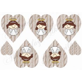 Aranyos angyalkák kötött mintás szíveken