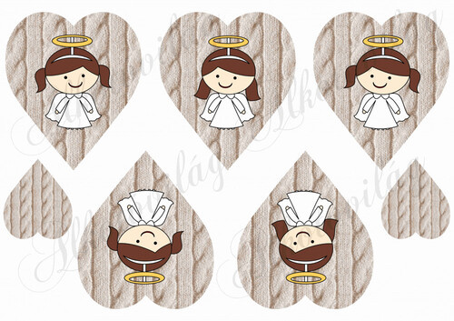 Aranyos angyalkák kötött mintás szíveken