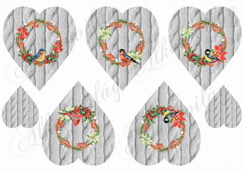 Kismadarak koszorúban kötött mintás szíveken
