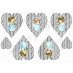 Kék ruhás angyalkák kötött mintás szíveken