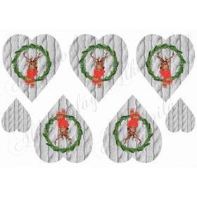 Szarvasok koszorúban kötött mintás szíveken