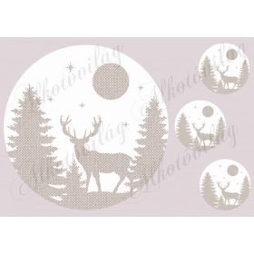   Szarvas fenyők között szövet háttérrel nagyban + kis körökben