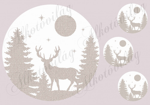 Szarvas fenyők között szövet háttérrel nagyban + kis körökben