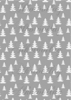 Szürke alapon kicsi és nagy fenyőfák